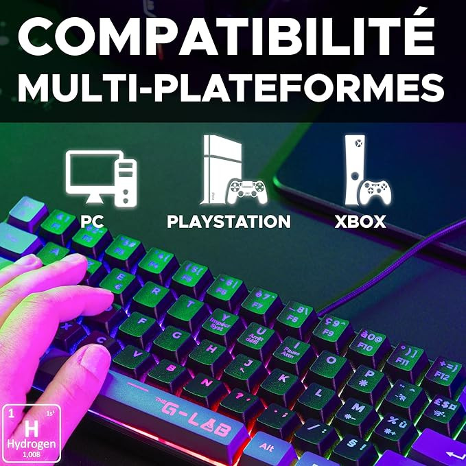 کیبورد گیمینگ سیمی G-Lab مدل Keyz Hydrogen با نورپردازی RGB