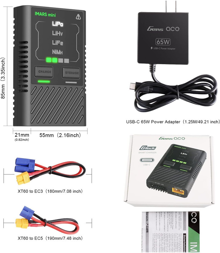 شارژر باتری رادیو کنترلی Gens Ace IMARS Mini - شارژ سریع و قابل حمل با USB-C