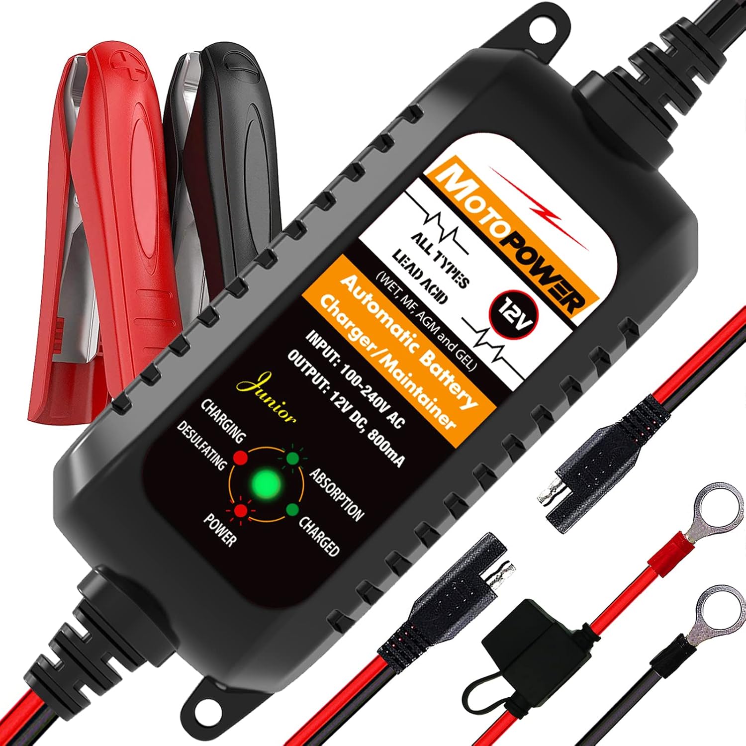 شارژر/نگهدارنده باتری اتوماتیک 12 ولت MOTOPOWER Junior - شارژ و نگهداری آسان انواع باتری‌های اسید سرب