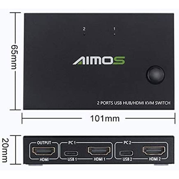 سوئیچ KVM مدل 2 پورت HDMI و USB برند Aimos