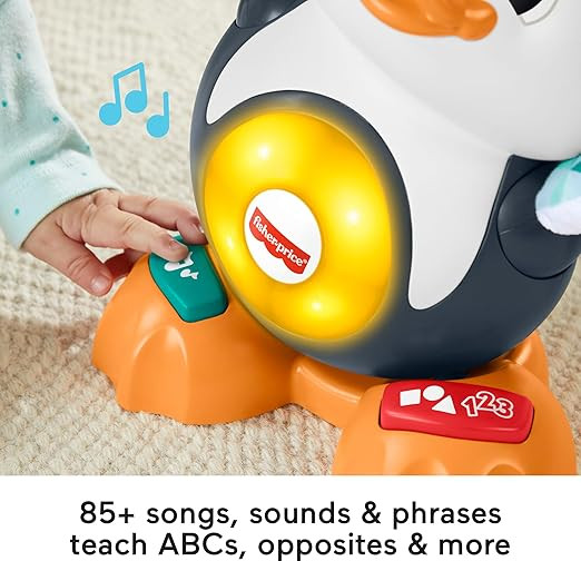 پنگوئن موزیکال Fisher-Price Linkimals Cool Beats Penguin، اسباب بازی موزیکال نوزاد با نور، حرکات، و آهنگ های آموزشی برای نوزادان و کودکان نوپا