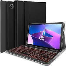 کیبورد JADEMALL برای Lenovo Tab M10 Plus نسل سوم نسل 2022، صفحه کلید بلوتوثی با نور پس زمینه 7 رنگ با پوشش محافظ برای Lenovo Tab M10 Plus 10.6 اینچ 2022 (TB-125F/128F)، مشکی