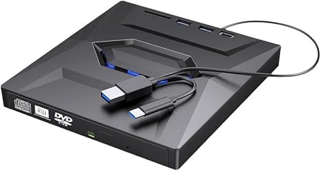 درایو CD DVD خارجی، USB C قابل حمل CD/DVD +/-RW درایو/DVD Player با کارت خوان SD USB 3.0 USB C Hub CD ROM رایتر سازگار با رایانه رومیزی لپ تاپ Apple Mac ویندوز سیستم عامل لینوکس