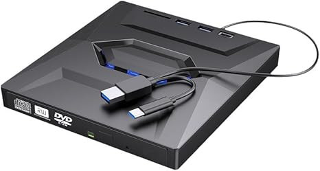 درایو CD DVD خارجی، USB C قابل حمل CD/DVD +/-RW درایو/DVD Player با کارت خوان SD USB 3.0 USB C Hub CD ROM رایتر سازگار با رایانه رومیزی لپ تاپ Apple Mac ویندوز سیستم عامل لینوکس