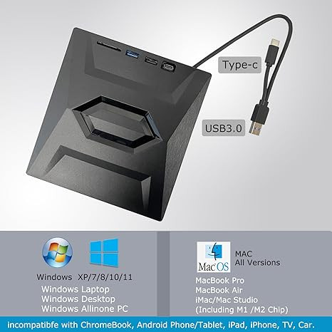 درایو CD DVD خارجی، USB C قابل حمل CD/DVD +/-RW درایو/DVD Player با کارت خوان SD USB 3.0 USB C Hub CD ROM رایتر سازگار با رایانه رومیزی لپ تاپ Apple Mac ویندوز سیستم عامل لینوکس