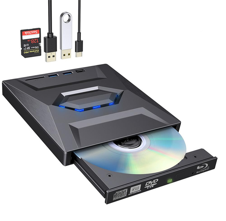 درایو CD DVD خارجی، USB C قابل حمل CD/DVD +/-RW درایو/DVD Player با کارت خوان SD USB 3.0 USB C Hub CD ROM رایتر سازگار با رایانه رومیزی لپ تاپ Apple Mac ویندوز سیستم عامل لینوکس