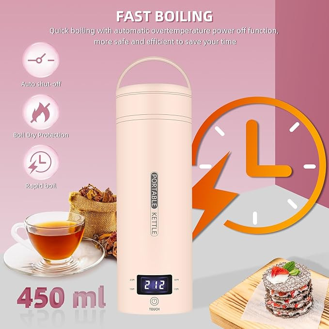 فلاسک مسافرتی قابل حمل، کتری چای برقی کوچک 350 میلی لیتری با 4 کنترل دما