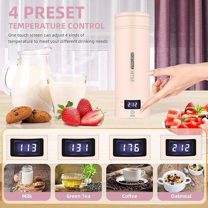 فلاسک مسافرتی قابل حمل، کتری چای برقی کوچک 350 میلی لیتری با 4 کنترل دما