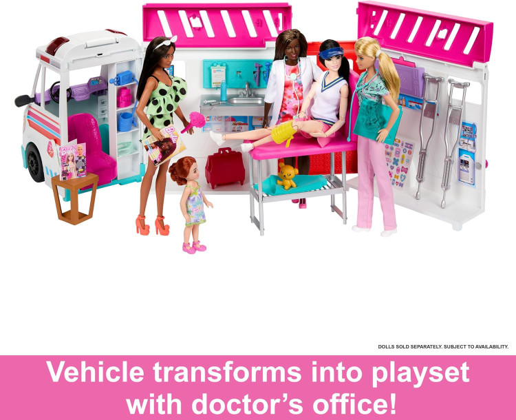 آمبولانس و کلینیک باربی barbie ambulance همراه با وسایل پزشکی مدل HKT79