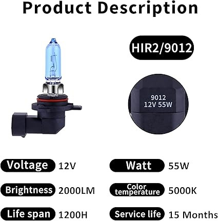 هدلایت 9012 12V/55W نور سفید فوقالعاده برای چراغهای جلو