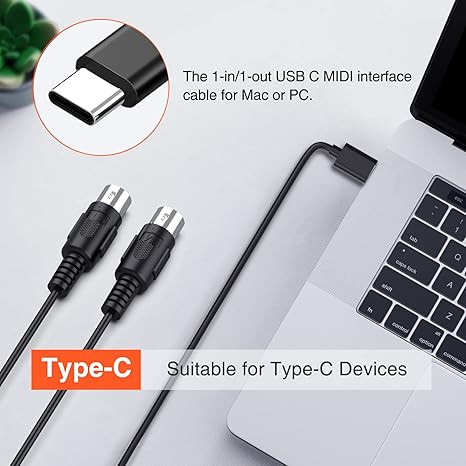 کابل لکاتو MIDI به USB-C مناسب کیبورد موسیقی