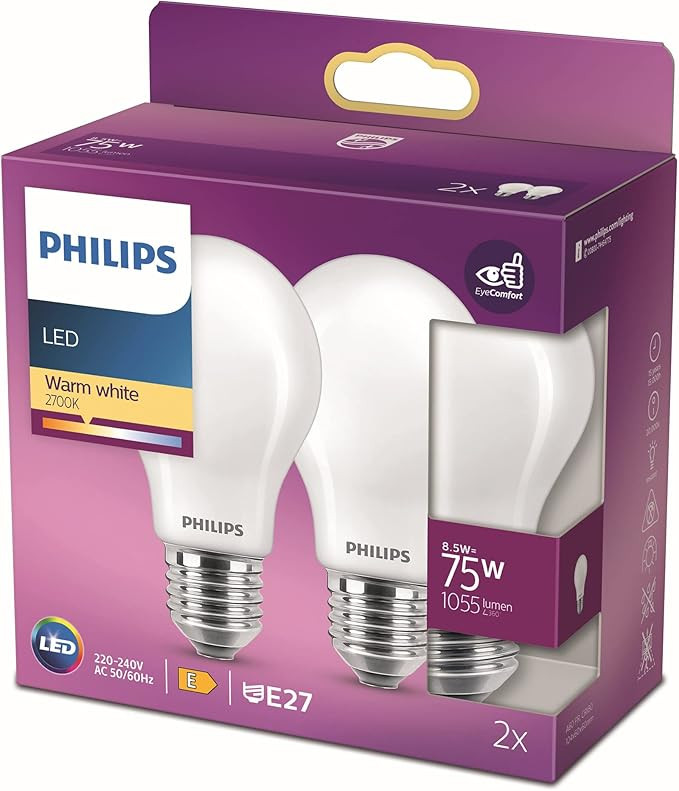 لامپ LED فیلیپس 8.5 واتی بسته 2 عددی