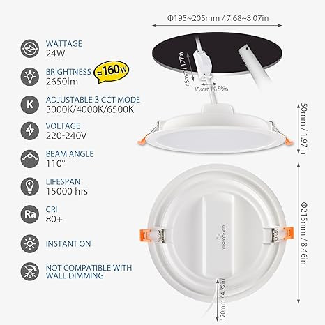 چراغ سقفی توکار LVWIT 24W