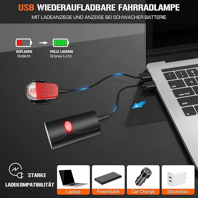 مجموعه کامل چراغ جلو و عقب دوچرخه با شارژ USB