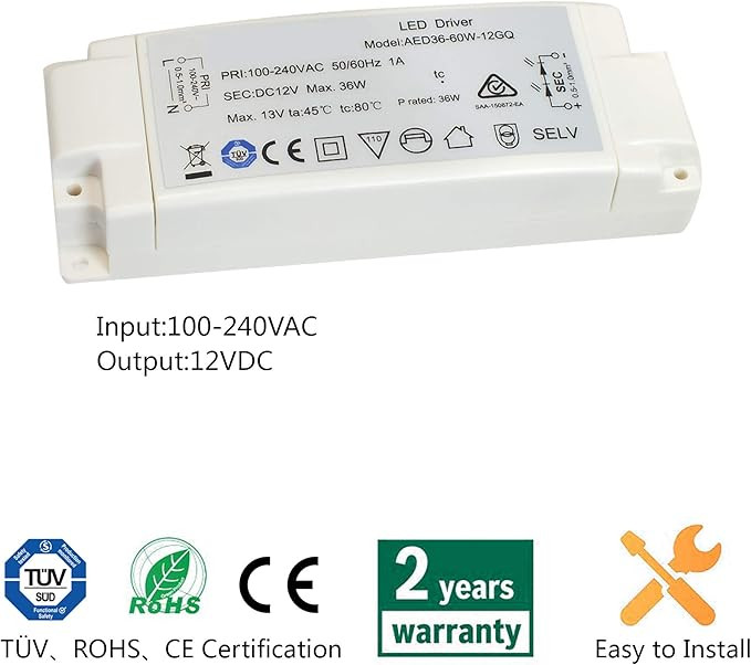 ترانسفورماتور LED ابیشن 36 وات منبع تغذیه AC240V به DC12V برای لامپهای MR16 و MR11 و G4