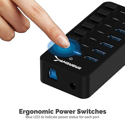 هاب USB سابرنت 7 پورت با کلیدهای قطع و وصل مجزا مدل HB_BUP7