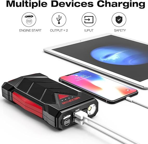 جامپ استارتر خودرو 12v با قابلیت شارژ سریع USB و چراغ قوه