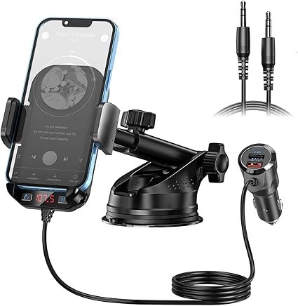 آداپتور بلوتوث 5.3 FM خودرو با پایه نگهدارنده و شارژر خودرو PD30w