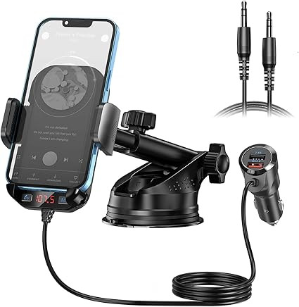 آداپتور بلوتوث 5.3 FM خودرو با پایه نگهدارنده و شارژر خودرو PD30w