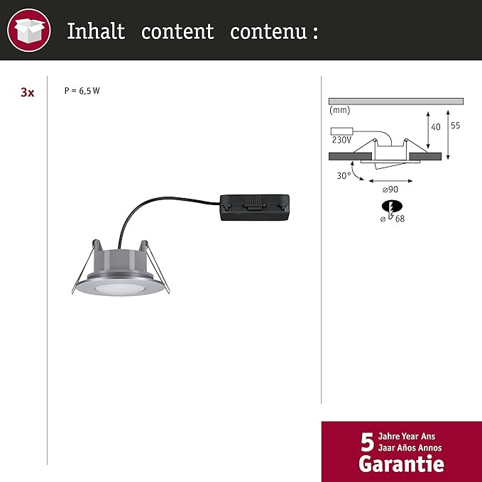 چراغ LED توکار Paulmann مدل Calla Rond بسته 3 عددی ۵.۲ وات