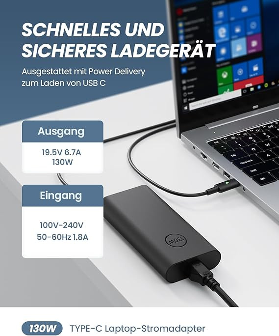 آداپتور ۱۳۰ وات USB-C شارژ سریع برای لپتاپهای سری Dell