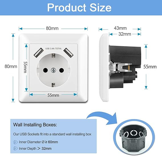 پریز برق دوکاره با پورت شارژ USB