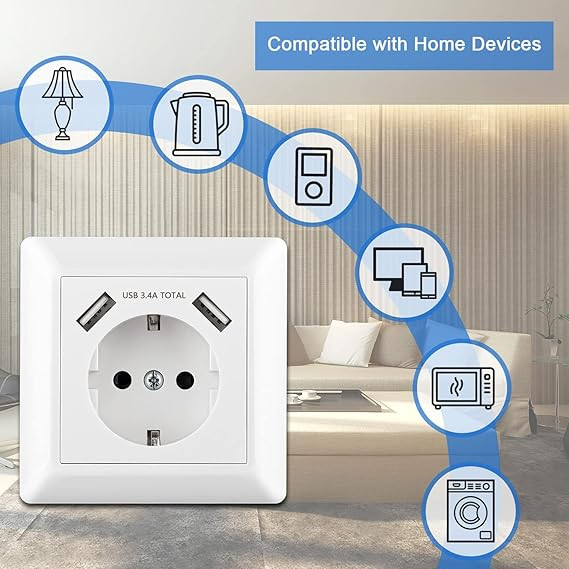 پریز برق دوکاره با پورت شارژ USB