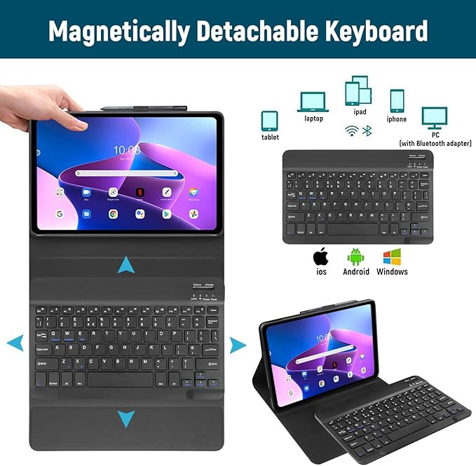 کاور محافظ با کیبورد وایرلس برای تبلت Lenovo Tab M10 Plus نسل سوم 10.6 اینچ