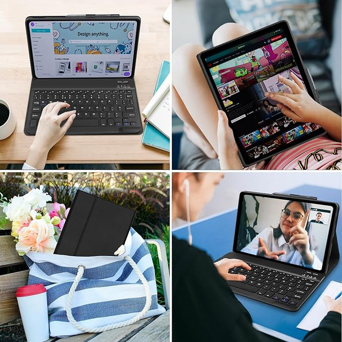 کاور محافظ با کیبورد وایرلس برای تبلت Lenovo Tab M10 Plus نسل سوم 10.6 اینچ