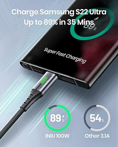 کابل فست شارژ INIU مدل USB C با توان 100 وات بسته 2 عددی