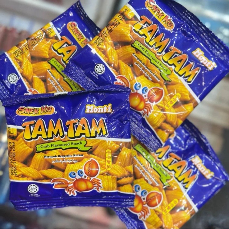 چیپس خرچنگ(میگو) تام تام tam tam وزن 10 گرم اصل بسته 50عددی