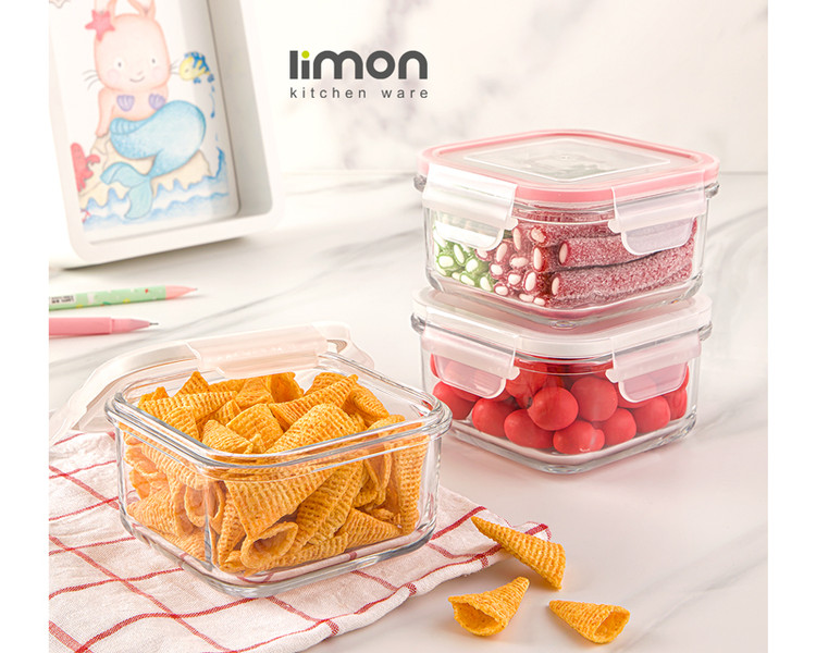 ظرف شیشه ای 440 میلی لیتری درب دار لیمون limon