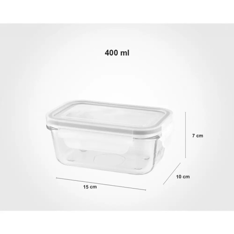 ظرف شیشه ای مستطیل 400 میلی لیتری درب دار لیمون limon